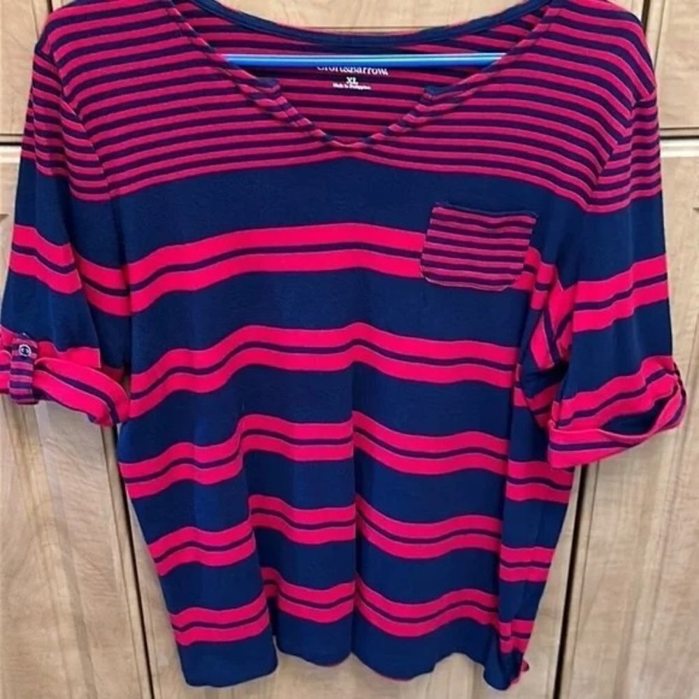 Croft & Barrow‎ navy & red striped  short sleeve shirt, XL